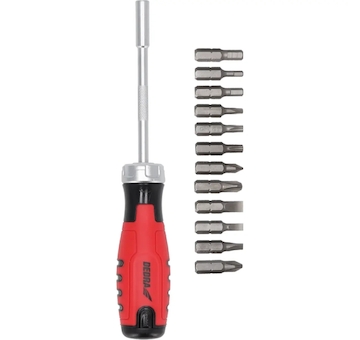 DEDRA 06A050 Ráčnový šroubovák s bity 12v1, ocel CrV