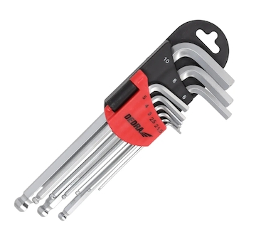 DEDRA 06F211 Imbusové klíče s kuličkou dlouhé, 1,5 – 10 mm, sada 9 ks, CRV