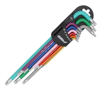 DEDRA 06F225 Klíče Torx extra dlouhé barevné T10 - T50, sada 9 ks, S2