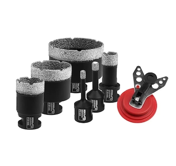 DEDRA DED1592SZ04 Sada diamantových korunek 6, 8, 20, 35, 50, 68 mm, vodítko pro vrtáky