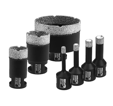 DEDRA DED1592SZ06 Sada diamantových korunek 6, 8, 10, 12, 28, 35, 68 mm, vodítko pro vrtáky