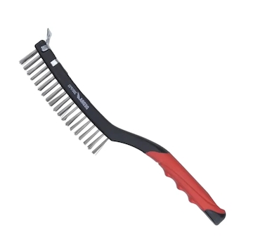 Drátěný kartáč 3řadý +škrabka, nerezový, 340 mm, dvoumateriálová rukojeť