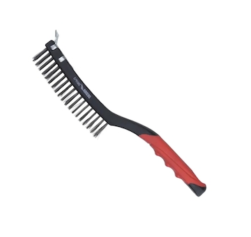 Drátěný kartáč 3řadý + škrabka, ocelový, 340 mm, dvoumateriálová rukojeť