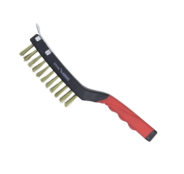 Drátěný kartáč 4řadý + škrabka, mosaz, 285 mm, dvoumateriálová rukojeť