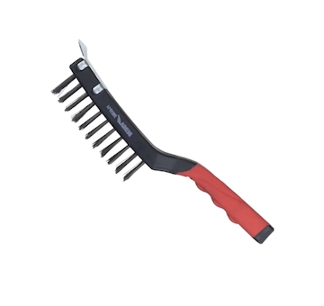 Drátěný kartáč 4řadý + škrabka, ocelový, 285 mm, dvoumateriálová rukojeť