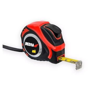 Metr 8m/25mm, červený, auto-blokáda, magnet, dvojstranná páska, pogumovaný kryt, nylon, blistr