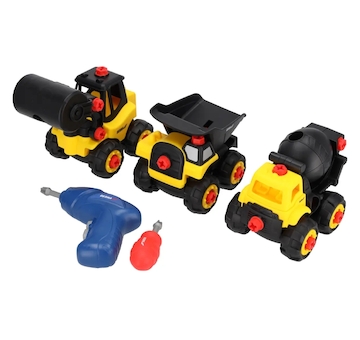 Sada 3 skládacích vozidel s elektrickým šroubovákem a šroubovákem