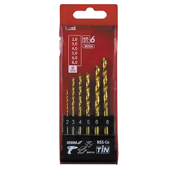 Sada 6 vrtáků do kovu HSS+kobalt+TiN, 135°