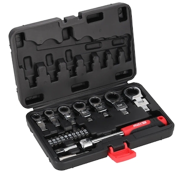 Úhlové klíče s ráčnou 6–19 mm, CrV 20 ks, výměnné hlavy