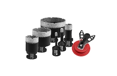 DEDRA DED1592SZ04 Sada diamantových korunek 6, 8, 20, 35, 50, 68 mm, vodítko pro vrtáky